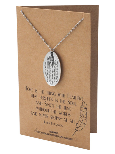 Sunset Feather and Engraved Oval Plate Pendants Necklace