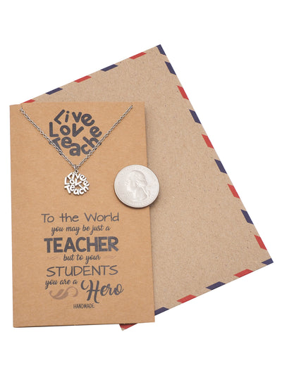 Camille Teacher Necklace Live Love Teach Pendant Best Gift for Teachers