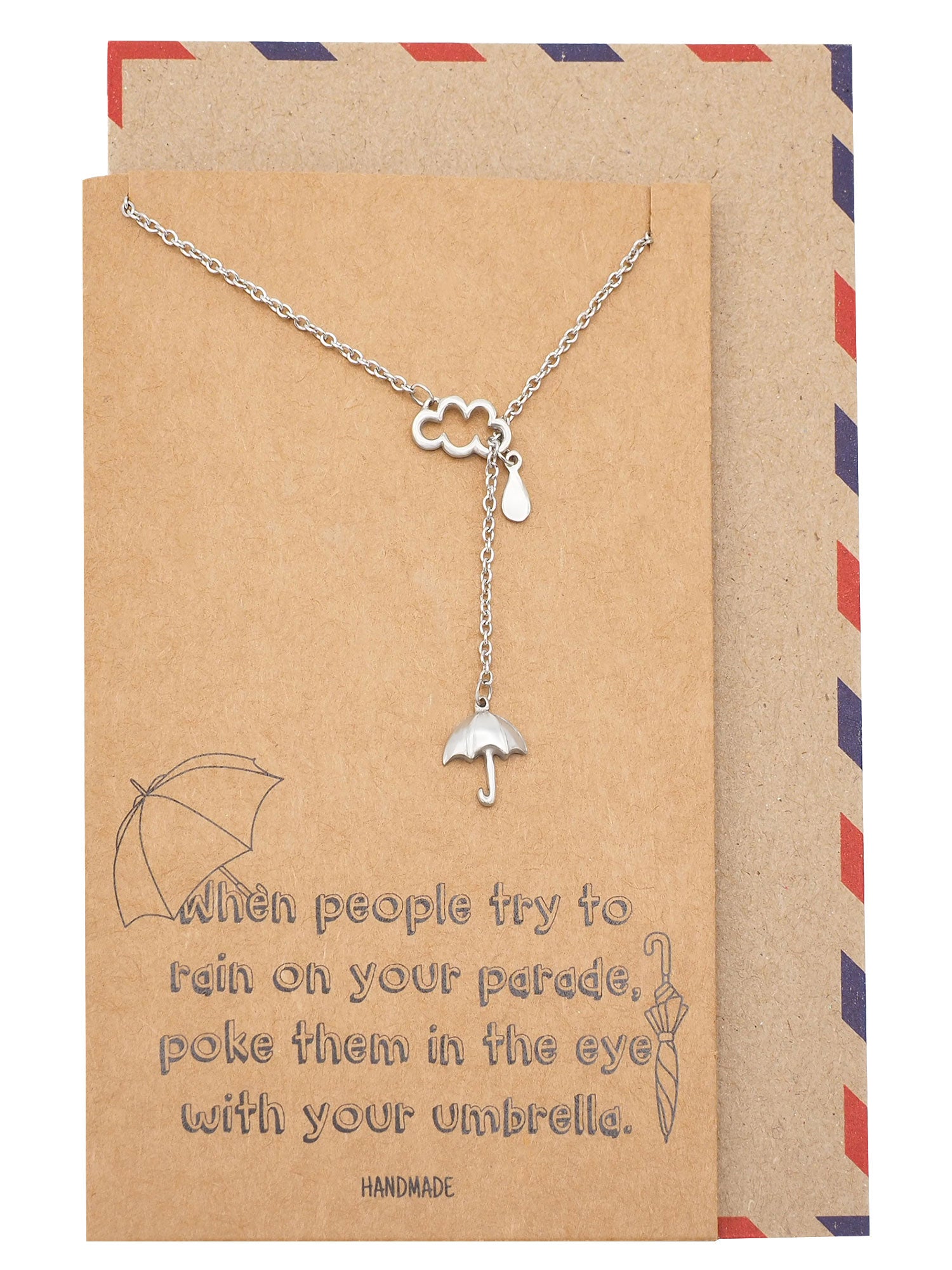 Mariz Cloud Rain and Umbrella Charms Necklace Inspirational Jewelry Gift