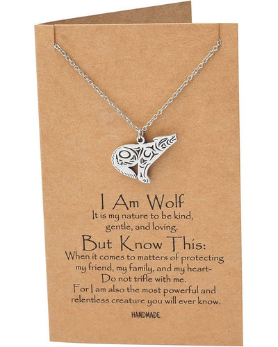 Chlodette Loving Wolf Necklace with Inspirational Quote and Prayer