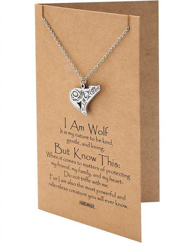 Chlodette Loving Wolf Necklace with Inspirational Quote and Prayer