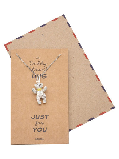 Vada Teddy Bear Pendant Necklace with Inspirational Greeting Card