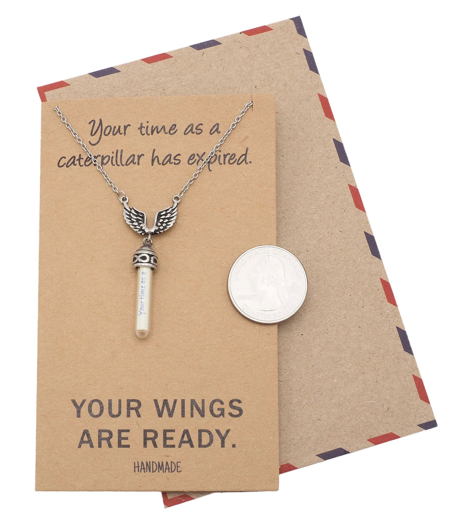 Wing and Glass Vial Necklace