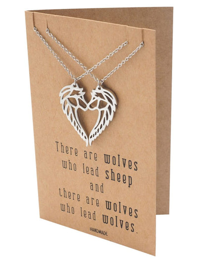 Jurnee Matching Wolf Pendant Necklace Relationship Goals Gifts with Greeting Card