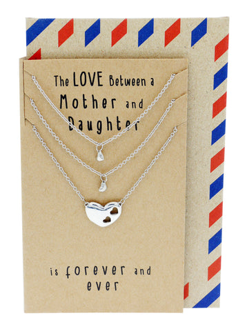 Ivy Gifts for Mom Mother Daughter Heart Necklace, Mother Daughter Jewelry Set (3-pc necklace)