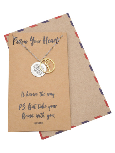 Coline Heart Arrow and Brain on Plate Pendant Necklace Inspirational Quote Greeting Card