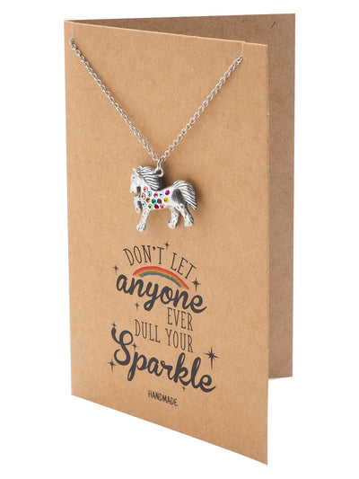 Lexine Sparkle Rainbow Horse Pendant Friendship Necklace Inspirational Quote With Greeting Card