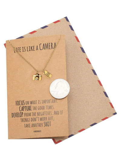 Ida Cute Camera Miniature Pendant Necklace for Women, Selfie Lovers, With Inspirational Quote Card