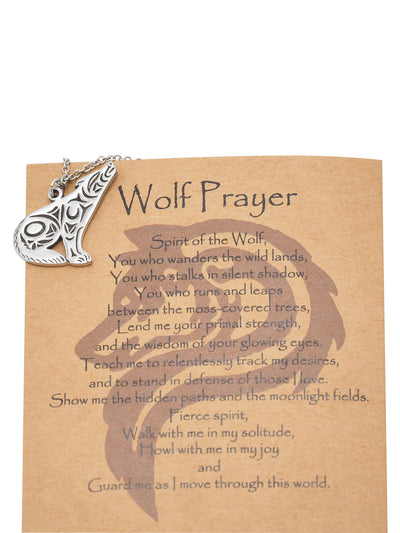 Chlodette Loving Wolf Necklace with Inspirational Quote and Prayer