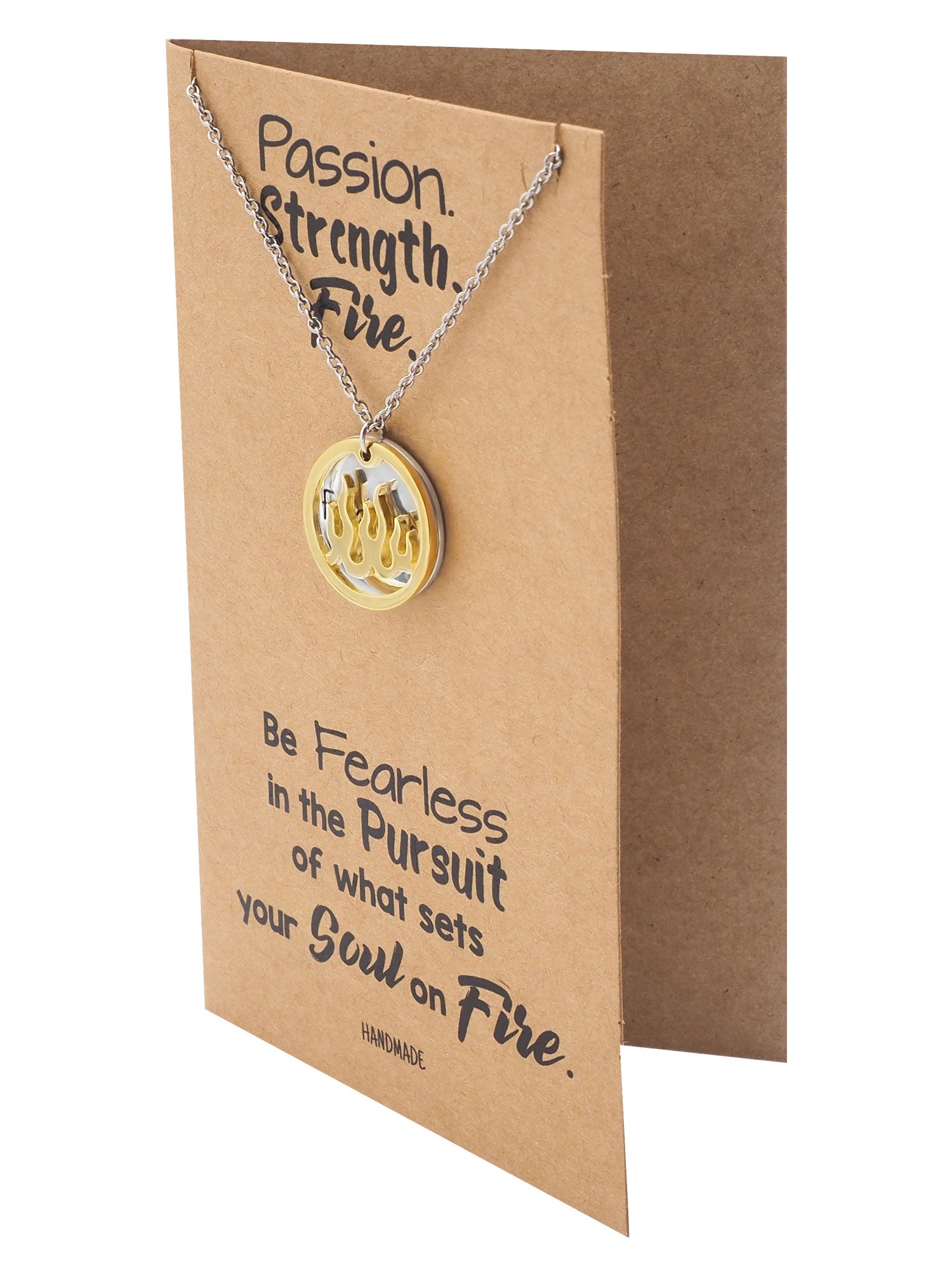 Atara Fire Pendant with Fearless on Plate Charm Necklace 