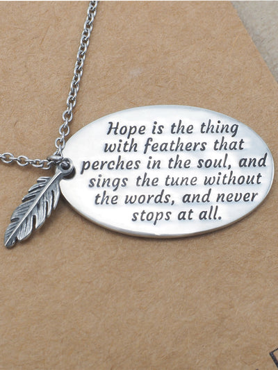 Sunset Feather and Engraved Oval Plate Pendants Necklace