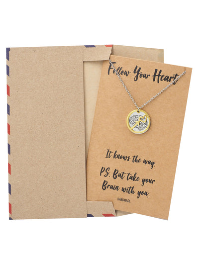 Coline Heart Arrow and Brain on Plate Pendant Necklace Inspirational Quote Greeting Card
