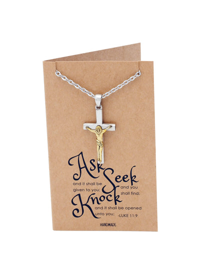 Kyrie Cross Pendant, Religious Jewelry, Gift for Him, Inspirational Jewelry with Inspirational Card