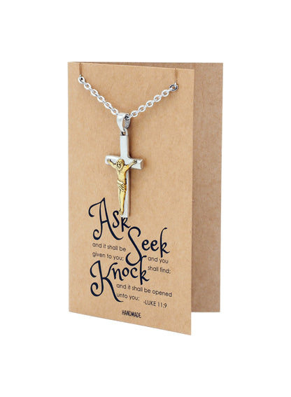 Kyrie Cross Pendant, Religious Jewelry, Gift for Him, Inspirational Jewelry with Inspirational Card