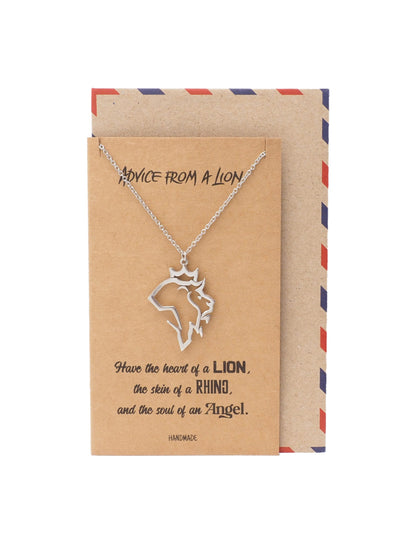 Damya Lion Pendant Necklace, Gifts for Women with Inspirational Quote on Greeting Card