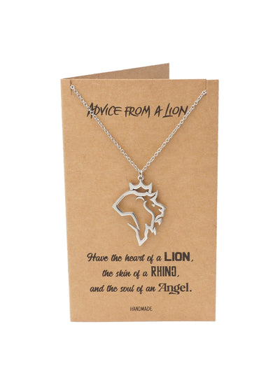 Damya Lion Pendant Necklace, Gifts for Women with Inspirational Quote on Greeting Card