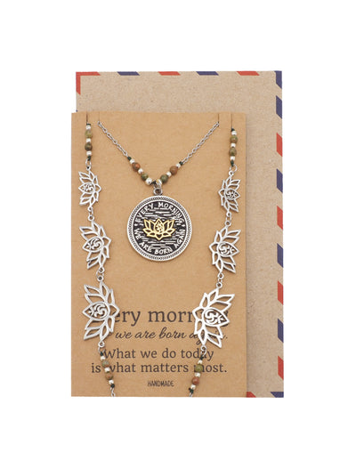 Nora Lotus Face Mask Lanyard Necklace with Inspirational Greeting Card