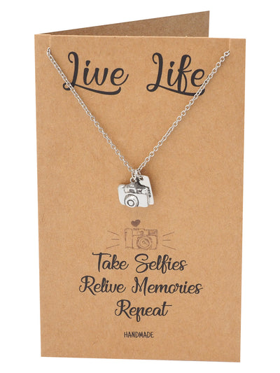 Elly Mini Camera Engraved Pendants Necklace