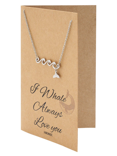 Irene Wave and Whale Tail Pendant Necklace for Women and Ocean Lover