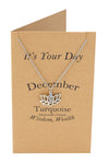 December Birthday Cards Lotus Flower Birthstone Necklace