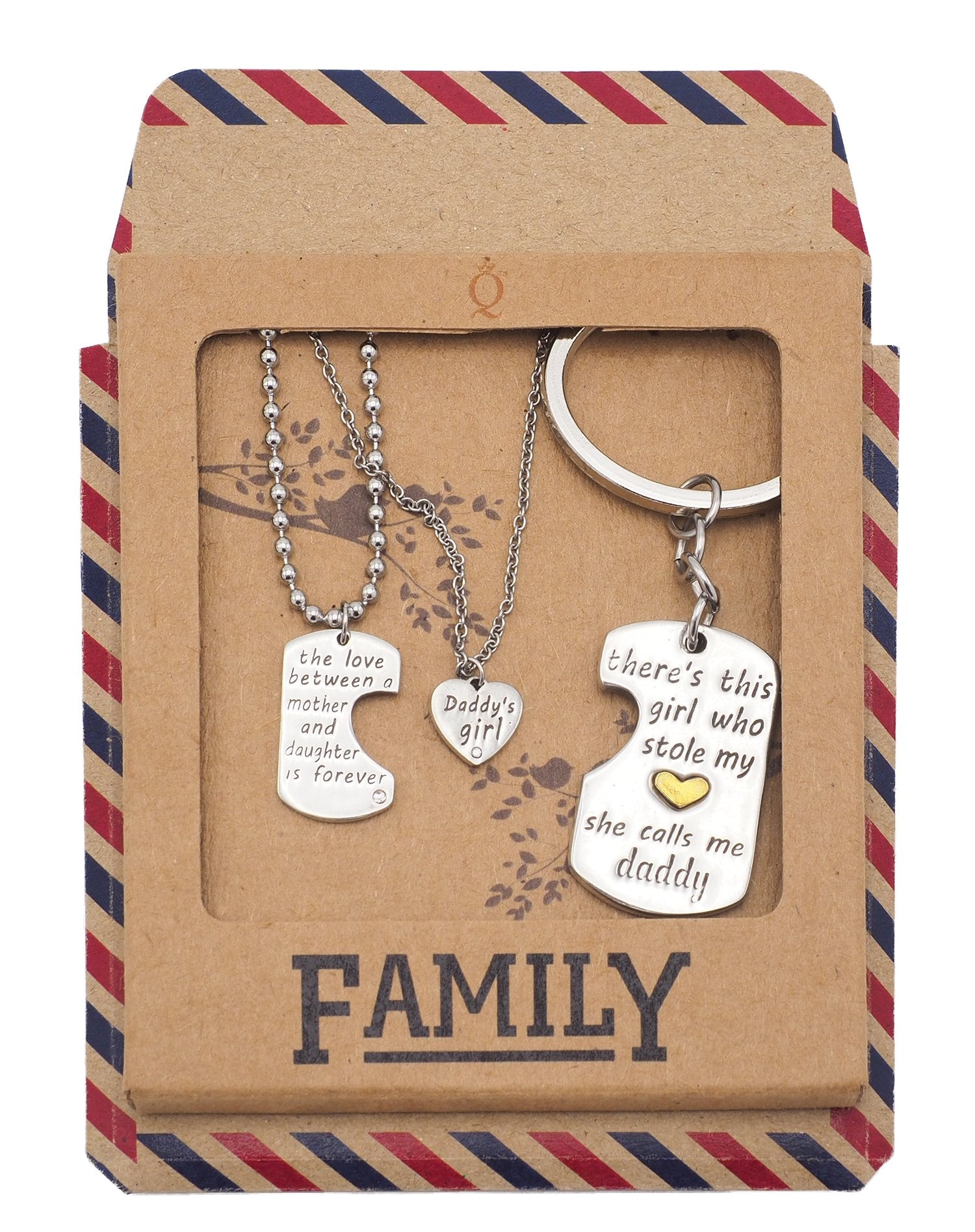 Joie Father Mother Daughter Necklace Set, Gifts for Parents Quan