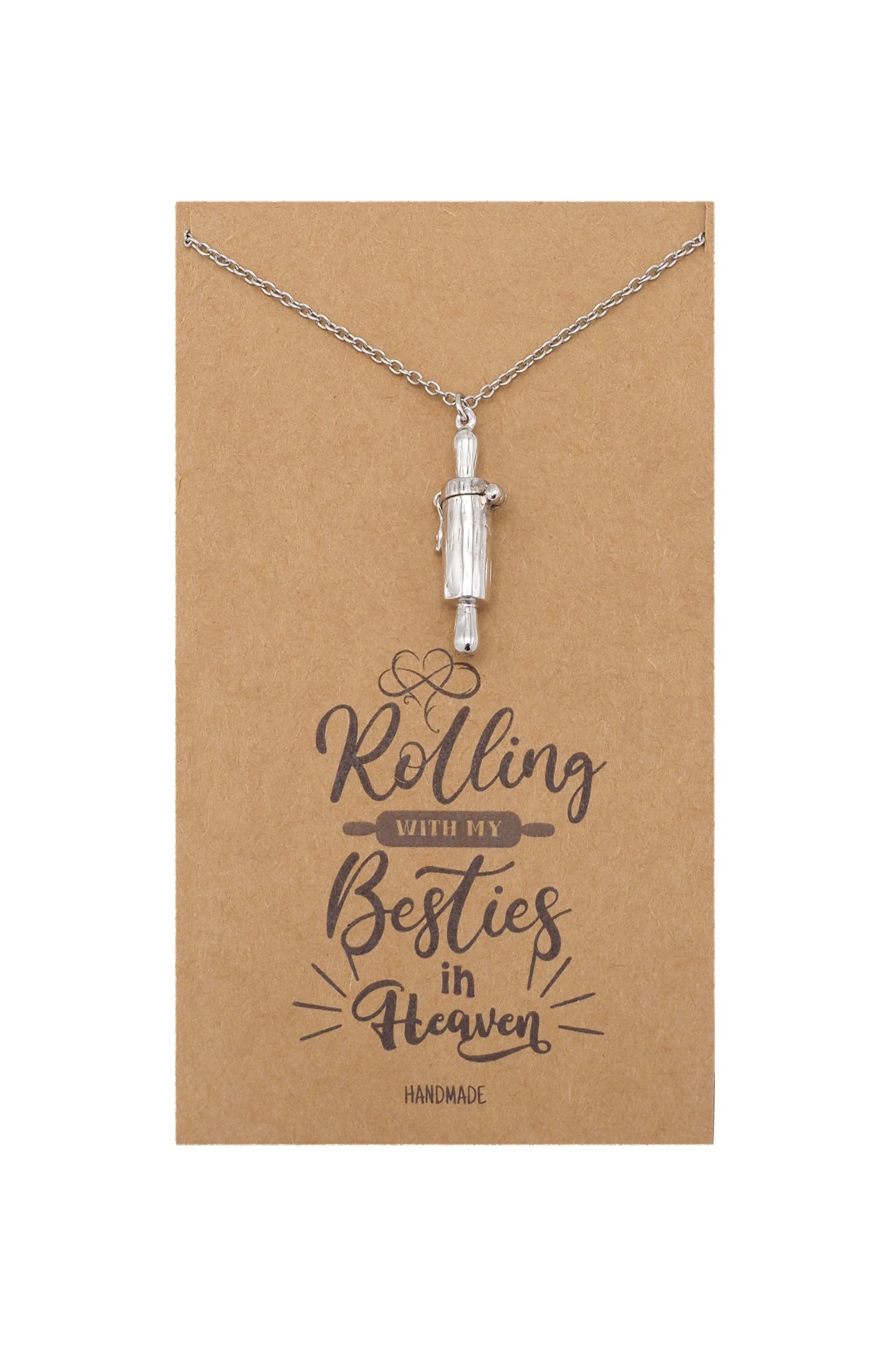 Milana Rolling Pin Cremation Pendant Necklace, 100% Handmade - Silver Tone