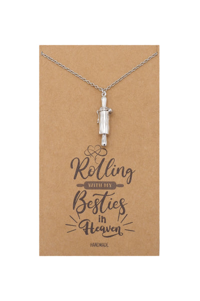 Milana Rolling Pin Cremation Pendant Necklace, 100% Handmade - Silver Tone