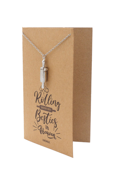 Milana Rolling Pin Cremation Pendant Necklace, 100% Handmade - Silver Tone