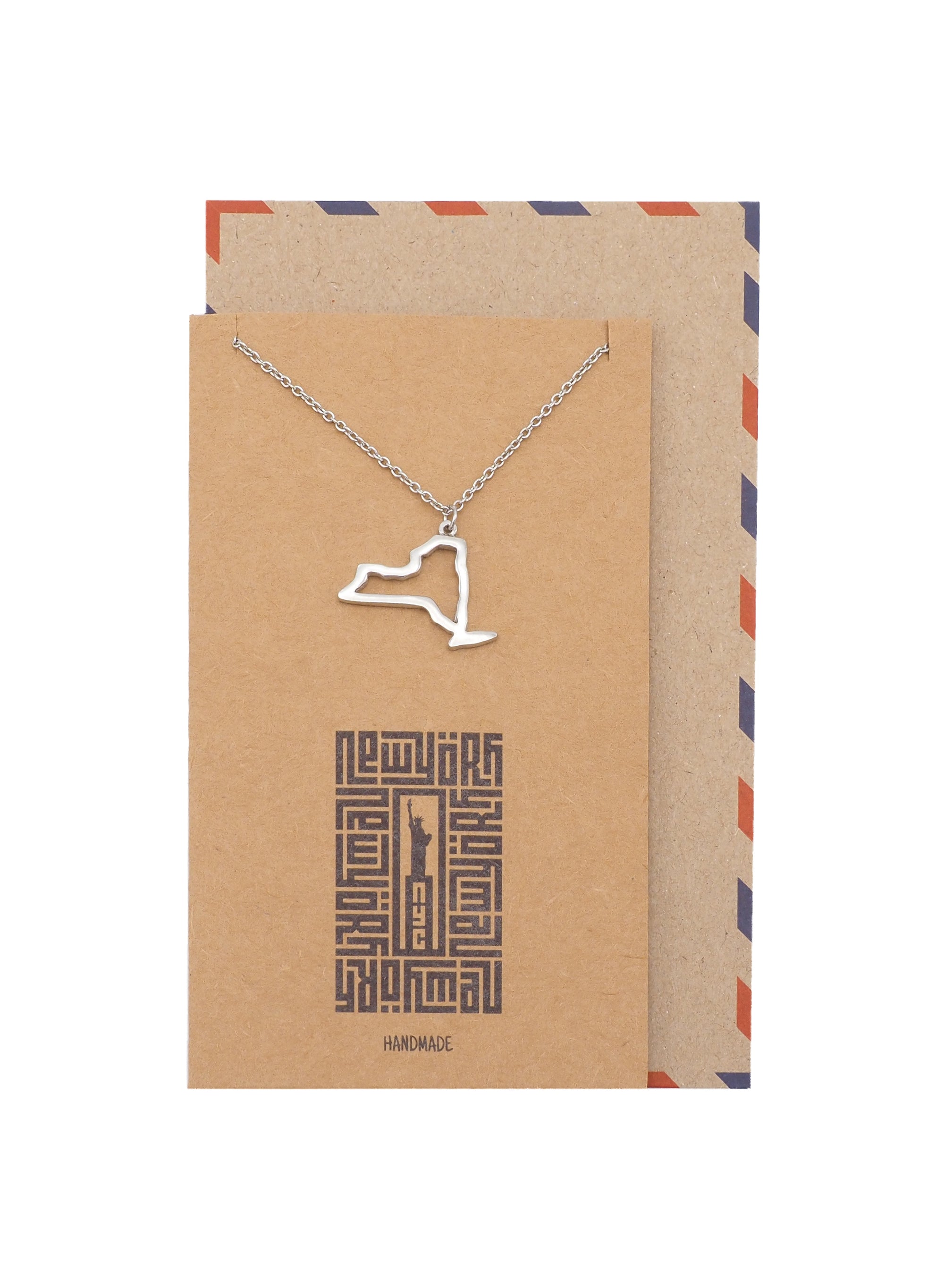 Juliette New York Map Necklace for Women with Greeting Card - Silver Tone