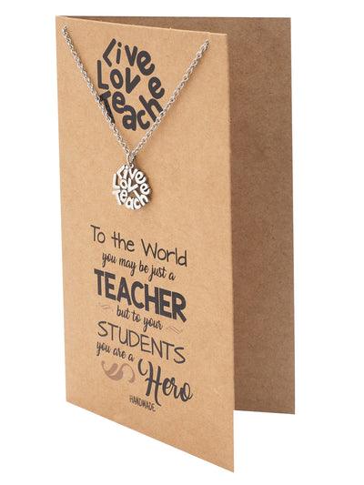 Camille Teacher Necklace Live Love Teach Pendant Best Gift for Teachers