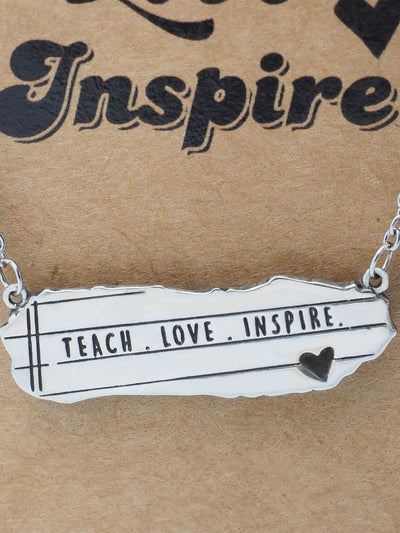 Lila Bar Pendant with Notebook Charm & Teach Love Inspire Inscription