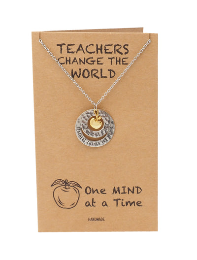 Adira Gifts for Teachers - Apple Pendant Necklace with 2 Circles, with Inspirational Greeting Card