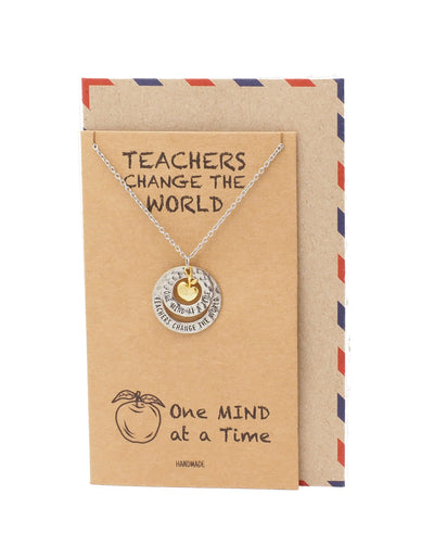 Adira Gifts for Teachers - Apple Pendant Necklace with 2 Circles, with Inspirational Greeting Card