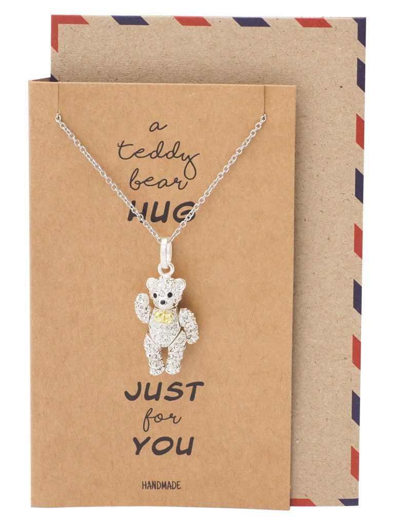 Vada Teddy Bear Pendant Necklace with Inspirational Greeting Card