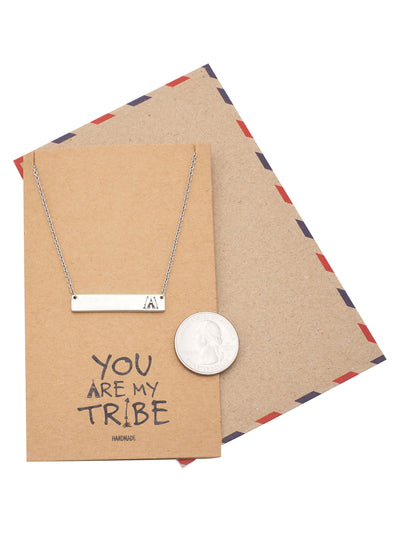 Tracey Bar Pendant Necklace with Teepee and Arrows Inscription