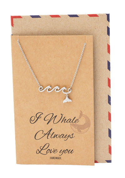 Irene Wave and Whale Tail Pendant Necklace for Women and Ocean Lover