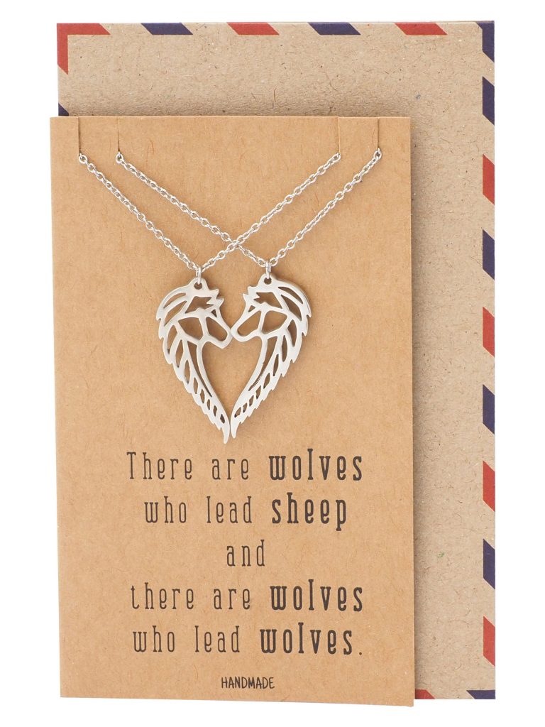 Jurnee Matching Wolf Pendant Necklace Relationship Goals Gifts with Greeting Card