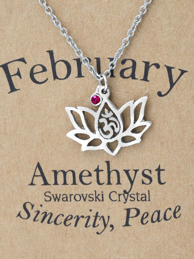 Keisha Birthday Cards Yoga Lotus Flower February Birthstone Necklace with OM Symbol