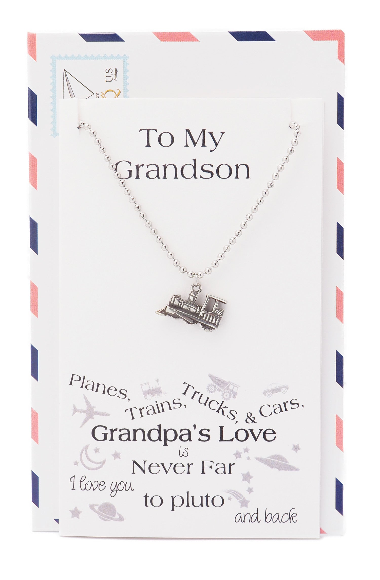 Zac Happy Birthday Cards Train Necklace Gifts for Grandson